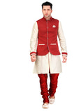 Cream Fabric Silk Indian Wedding Indo-Western Sherwani For Men