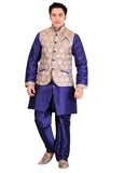 Blue Dupioni Raw Silk Indian Wedding Indo-Western Sherwani For Men