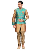 Brown Dupioni Raw Silk Indian Wedding Indo-Western Sherwani For Men