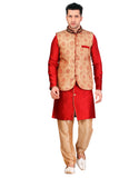 Red Jacquard And Jute Silk Indian Wedding Indo-Western Sherwani For Men