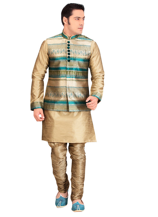 Brown Dupioni Raw Silk Indian Wedding Indo-Western Sherwani For Men