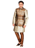 Beige Jacquard Silk Indian Wedding Indo-Western Sherwani For Men