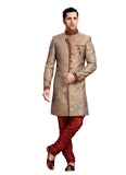 Brown Jacquard Silk Indian Wedding Indo-Western Sherwani For Men