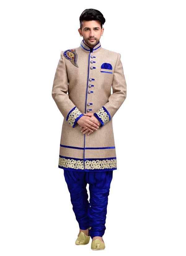 Gray Jute Silk Indian Wedding Indo-Western Sherwani For Men