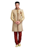 Brown Jute Silk Indian Wedding Indo-Western Sherwani For Men