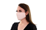 2 Pack Beige Reusable Face Masks 3 Layer Cotton Fabric with Pocket for Filter, Nose Strip and Adjustable Ear Loops