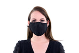 2 Pack Black Reusable Face Masks 3 Layer Cotton Fabric with Pocket for Filter, Nose Strip and Adjustable Ear Loops