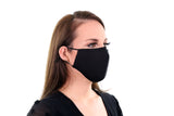 2 Pack Black Reusable Face Masks 3 Layer Cotton Fabric with Pocket for Filter, Nose Strip and Adjustable Ear Loops
