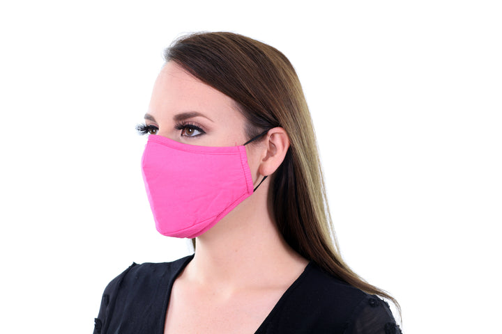 2 Pack Hot Pink Reusable Face Masks 3 Layer Cotton Fabric with Pocket for Filter, Nose Strip and Adjustable Ear Loops