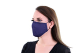 2 Pack Navy Reusable Face Masks 3 Layer Cotton Fabric with Pocket for Filter, Nose Strip and Adjustable Ear Loops