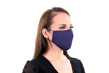 2 Pack Navy Reusable Face Masks 3 Layer Cotton Fabric with Pocket for Filter, Nose Strip and Adjustable Ear Loops