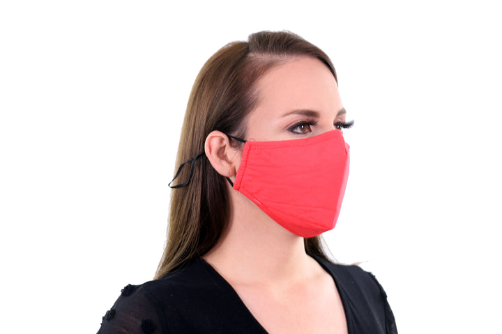 2 Pack Red Reusable Face Masks 3 Layer Cotton Fabric with Pocket for Filter, Nose Strip and Adjustable Ear Loops