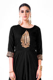 Black Leaf Hand Embroidered Silk Anarkali Gown