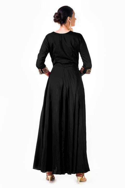 Black Leaf Hand Embroidered Silk Anarkali Gown