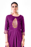 Purple Leaf Hand Embroidered Silk Anarkali Gown