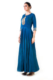Blue Leaf Hand Embroidered Silk Anarkali Gown