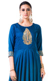 Blue Leaf Hand Embroidered Silk Anarkali Gown