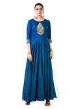 Blue Leaf Hand Embroidered Silk Anarkali Gown