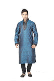 Saris and Things Blue & Black Dupioni Raw Silk Ethnic Ethnic Indian Kurta Pajama for Men
