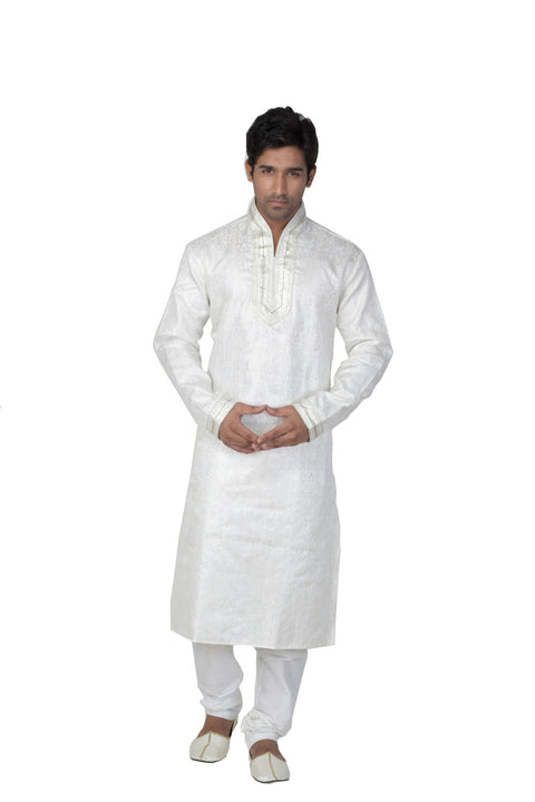 Saris and Things Gray Dupioni Raw Silk Ethnic Ethnic Indian Kurta Pajama for Men