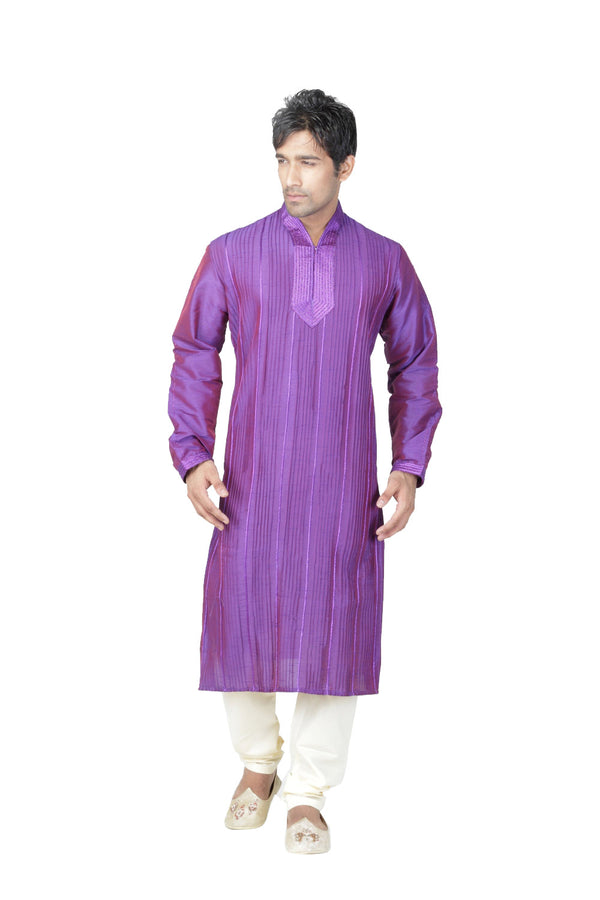 Saris and Things Green Dupioni Raw Silk Readymade Ethnic Indian Kurta Pajama for Men