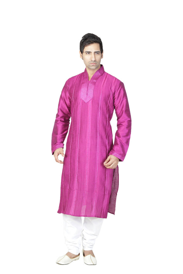 Saris and Things Violet Dupioni Raw Silk Readymade Ethnic Indian Kurta Pajama for Men
