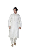 Saris and Things White Dupioni Raw Silk Readymade Ethnic Indian Kurta Pajama for Men