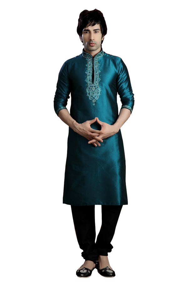 Saris and Things Blue Shantoon Readymade Ethnic Indian Kurta Pajama for Men
