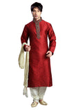 Saris and Things Maroon Jacquard Readymade Ethnic Indian Kurta Pajama for Men