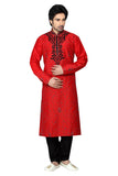Saris and Things Red Dupioni Raw Silk Readymade Ethnic Indian Kurta Pajama for Men
