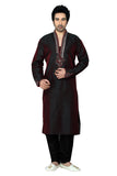 Saris and Things Maroon Jacquard Readymade Ethnic Indian Kurta Pajama for Men