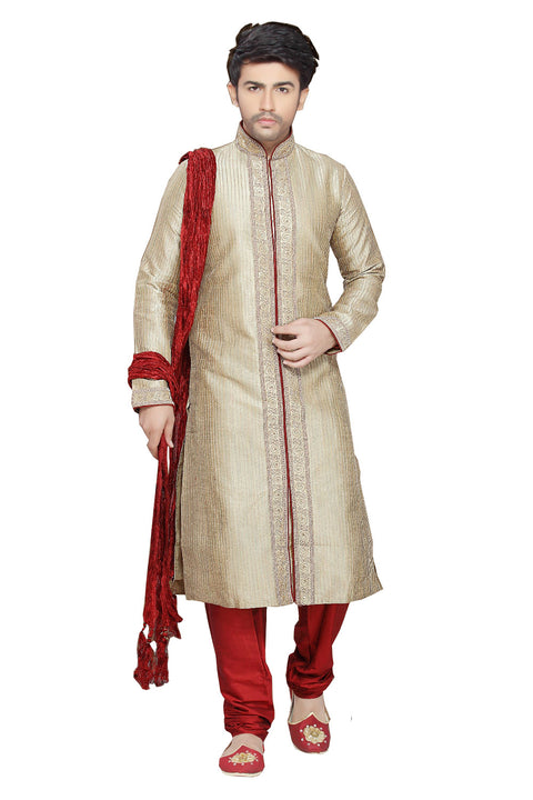 Saris and Things Beige Art Silk Readymade Ethnic Indian Kurta Pajama for Men