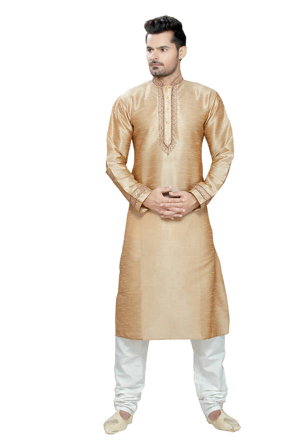 Saris and Things Beige Art Silk Readymade Ethnic Indian Kurta Pajama for Men