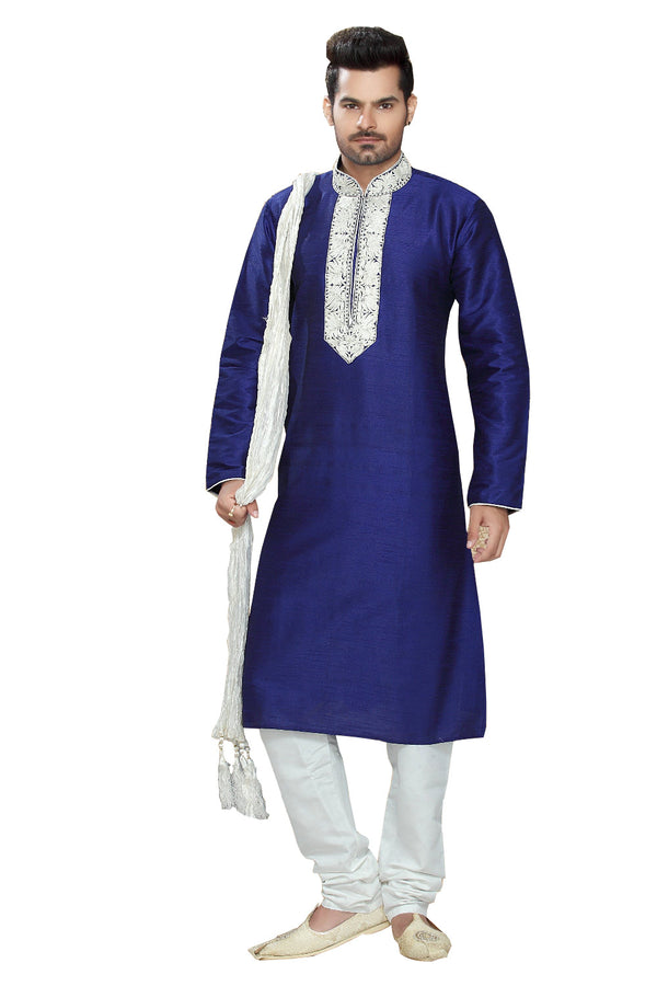 Saris and Things Blue Art Silk Readymade Ethnic Indian Kurta Pajama for Men