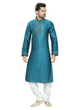 Saris and Things Blue Art Silk Readymade Ethnic Indian Kurta Pajama for Men