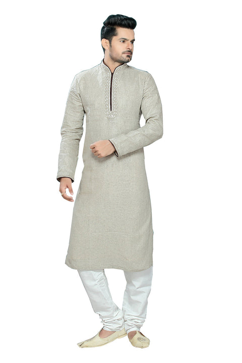 Saris and Things Gray Linen Readymade Ethnic Indian Kurta Pajama for Men