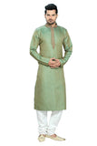 Saris and Things Green & White Brocade Chudidar Ethnic Indian Kurta Pajama for Men
