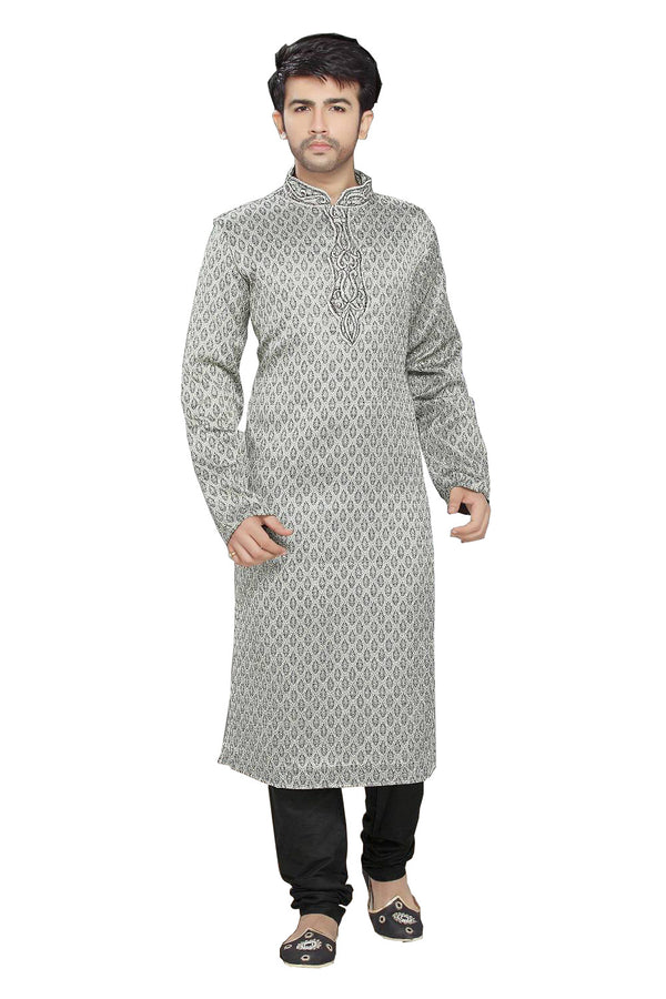 Saris and Things Silver Shantoon Readymade Ethnic Indian Kurta Pajama for Men