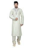 Saris and Things White Art Silk Readymade Ethnic Indian Kurta Pajama for Men