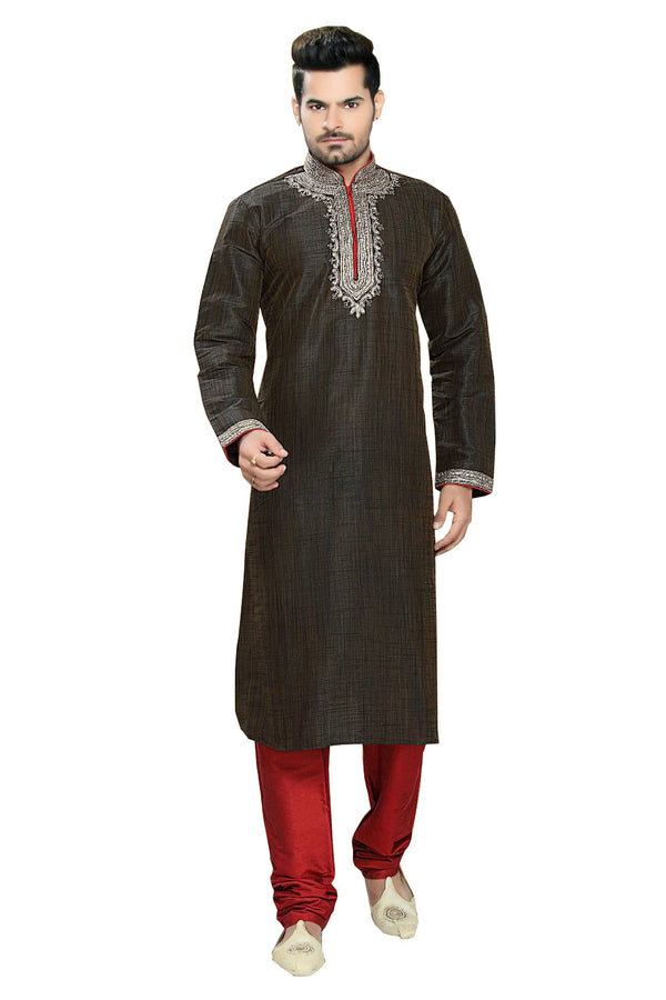 Saris and Things Brown Shantoon Readymade Ethnic Indian Kurta Pajama for Men