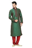 Saris and Things Red & Green Art Silk Readymade Ethnic Indian Kurta Pajama for Men