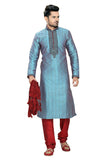 Saris and Things Red & Blue Art Silk Readymade Ethnic Indian Kurta Pajama for Men