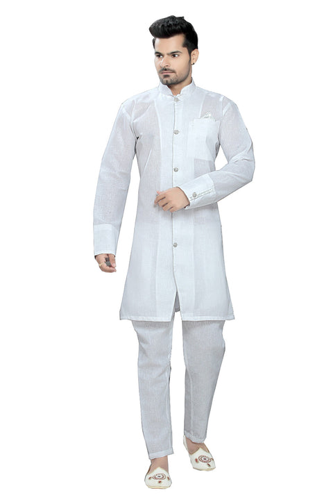 Saris and Things White Cotton Readymade Ethnic Indian Kurta Pajama for Men
