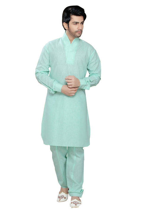 Saris and Things Green Cotton Readymade Ethnic Indian Kurta Pajama for
