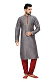 Saris and Things Gray Ghicha Silk Readymade Ethnic Indian Kurta Pajama for Men