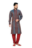 Saris and Things Blue & Brown Jacquard Readymade Ethnic Indian Kurta Pajama for Men