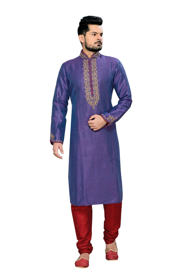 Saris and Things Purple Art Silk Readymade Ethnic Indian Kurta Pajama for Men