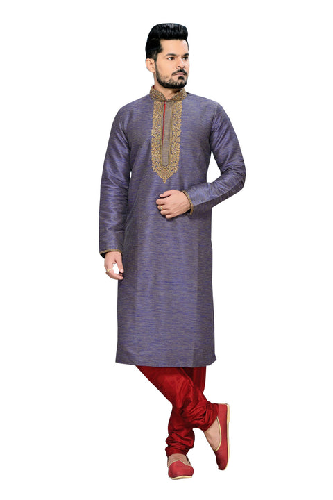 Saris and Things Lavender Ghicha Silk Readymade Ethnic Indian Kurta Pajama for Men