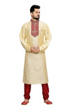 Saris and Things Cream Art Silk Readymade Ethnic Indian Kurta Pajama for Men
