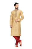 Saris and Things Cream Ghicha Silk Readymade Ethnic Indian Kurta Pajama for Men